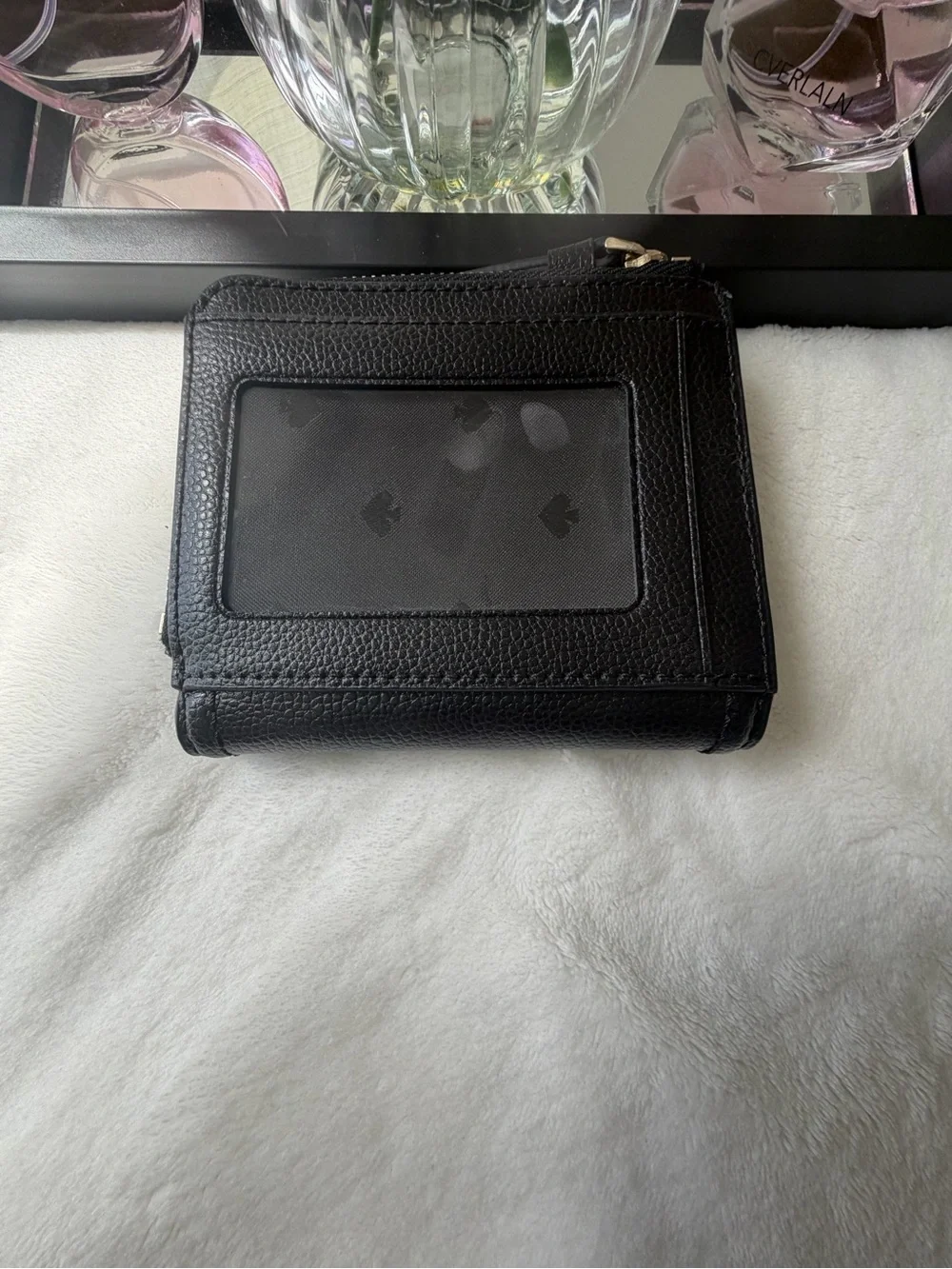kate spade Black Pebbled Leather Zip Wallet with Gold Logo